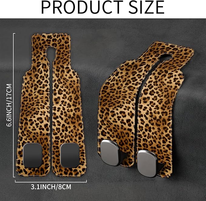 1 Pack Car Seat Headrest Hooks for Purses and Bags Abstract Brown and Black Leopard Bag Purse Holder for Car with Double Metal Hooks Car Purse Hanger Hanging Accessories
