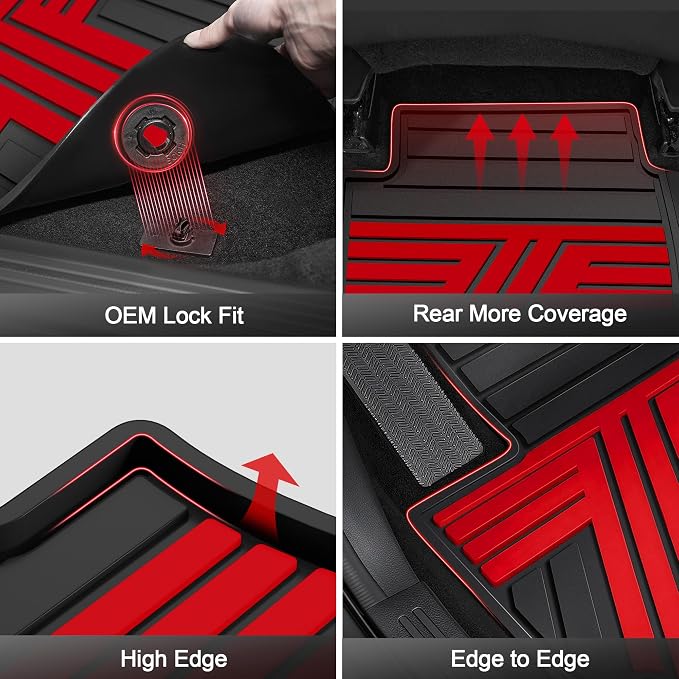 Floor Mats Fit for Honda Accord Sedan 2026 2025 2024 2023 (Gasoline & Hybrid), All Weather Protection Custom Fit Anti-Slip Floor Liners,1st & 2nd Row, Black & Red