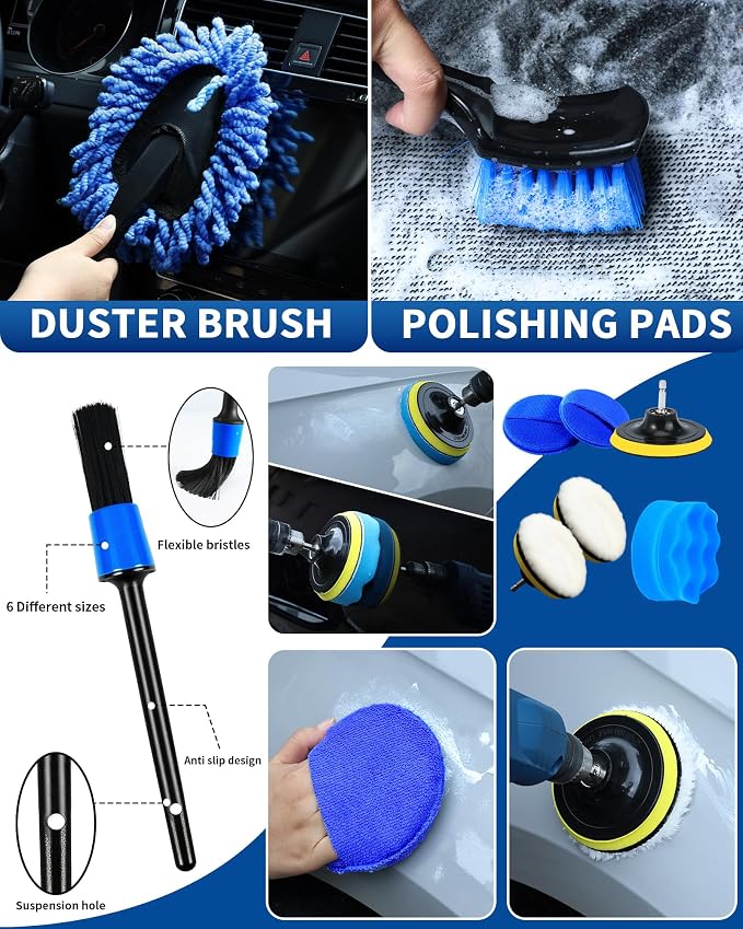 Car Cleaning Kit:40 Pcs Interior Windshield and Window Cleaner Detailing Set;Wheel & Tire Brush;Car Wash Mitt;Cleaning Bucket;Total Care Supplies;Towels;Automotive Tools