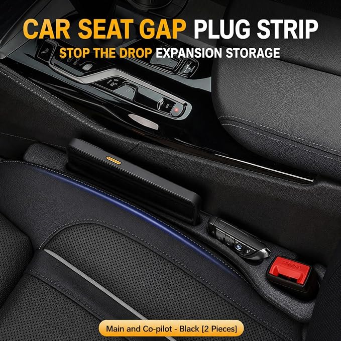 2PCS Car Seat Gap Filler and Organizer, Universal Console Catcher Fill The Gap Between Seat and Console, Anti-Drop Organizer | Suitable for Most car Models.(Black)