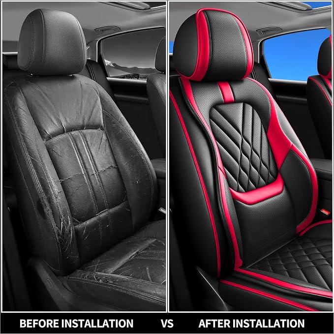 Fit Altima Car Seat Covers Compatible with Nissan Altima 2010-2024 2025 2026-Premium Leather,Waterproof,Breathable,Airbag Compatible &All-Weather Seat Cushion Protecto(Full Set,Red)