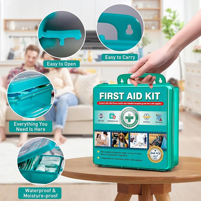 General Medi 360 Pieces Hardcase First Aid Kit - Comprehensive Large First Aid Box Contains Premium Medical Supplies for Travel, Home, Office, Vehicle, Camping, Workplace & Outdoor