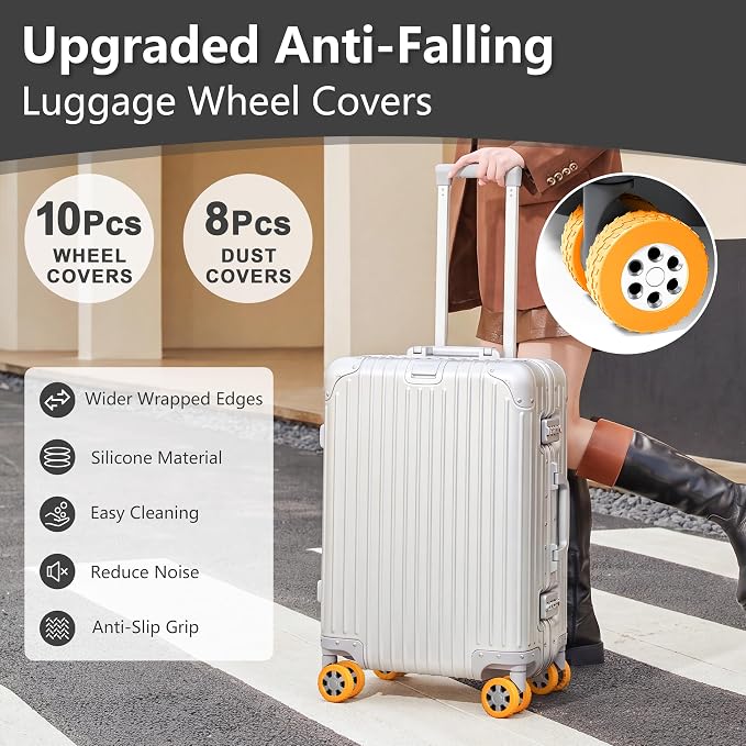10-Pack Upgrade Luggage Wheel Covers, Silicone Protective Covers for 2-2.4" Suitcases Spinner Wheel, Wear-Resistant, Anti-Noise, Thickened Protector, Travel Accessories (Baby Blue)