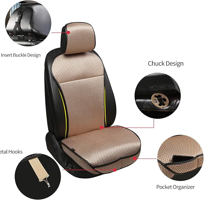 Auto Newer Luxury Breathable Car Seat Cover Fit Four Seasons, Universal Front of Car Seat Cushions, Bottom Seat Covers of Full Wrapped Edge,Universal Fit for 95% Cars,SUV,Pickup(Beige,2PCS)