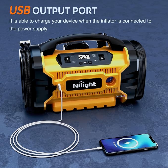 Nilight Portable Air Compressor Tire Inflator AC/DC Dual Power Sources Tire Pump 160PSI Dual Motors Fast Inflate Auto Shutoff Air Pump for Cars&Inflatables Inflation/Deflation,2 Yrs Warranty,12 Volts