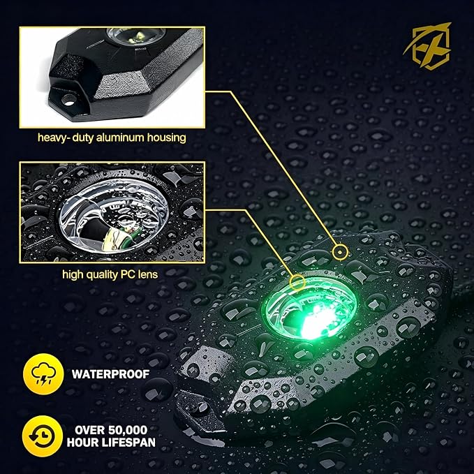 Xprite Colorful LED Rock Lights Kit with Bluetooth & Wireless Remote Controller, Multicolor Cars Underglow, Wheel, Footwell Neon Light Kits, for Off-Road UTV ATV Trucks SUV Motorcycle Boats - 6 Pods