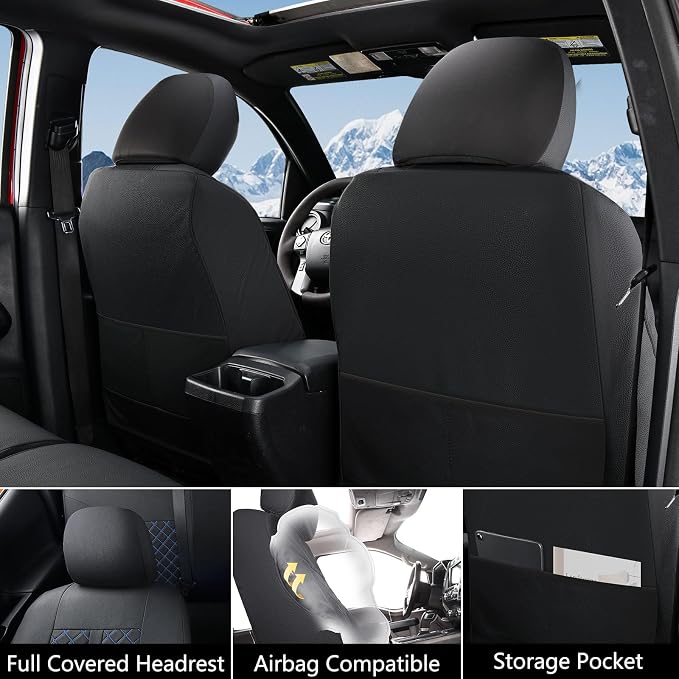 Truckiipa Tacoma Leather Seat Covers Front Pickup Truck Seat Covers Custom Fit for 2005-2015 Toyota Tacoma Double Crew Cab, Front Pair, Black&Blue