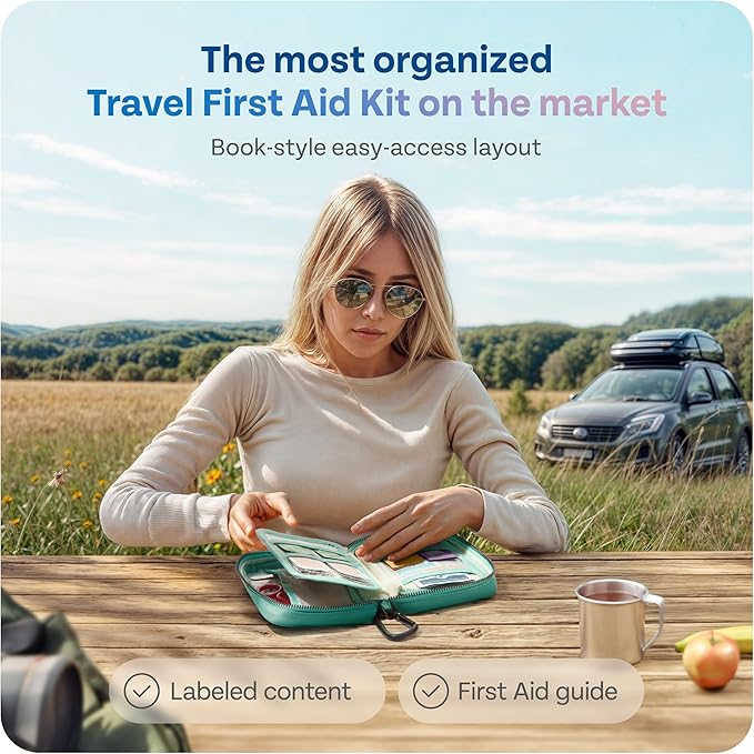 KeepGoing Travel First Aid Kit for Car, Home, Hiking, Camping and Outdoor Emergencies - First Aid Kit Travel Size TSA-Approved