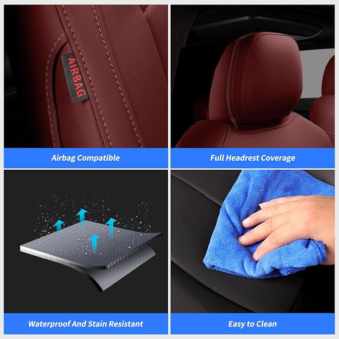 coverdream Sienna Car Seat Covers Custom Fit for 2011-2020 Toyota Sienna XLE,Limited,Limited Premium,2nd Row Captain Seats w/Leg Rest,Waterproof Leather Seat Protector(Full Set,Wine Red)