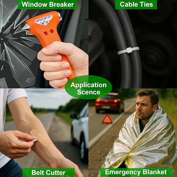 HolaKit Car Emergency Kit – Roadside Safety Kit with Jumper Cables, LED Headlamp, First Aid, EVA Bag, Poncho, Safety Vest & More – Ideal for Cars, SUVs, Teen Drivers & Families