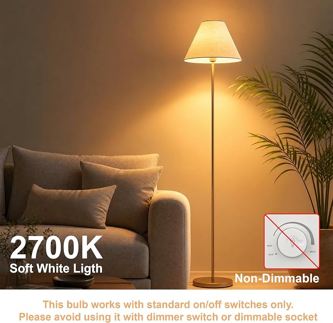 12 Pack A19 LED Light Bulbs, 60W Equivalent, 2700K Soft Warm White LED Bulb with E26 Standard Base, Efficient 9W, Non-Dimmable, 800 Lumens, 120V, CRI 85, Eye-Friendly for Bedroom Living Room