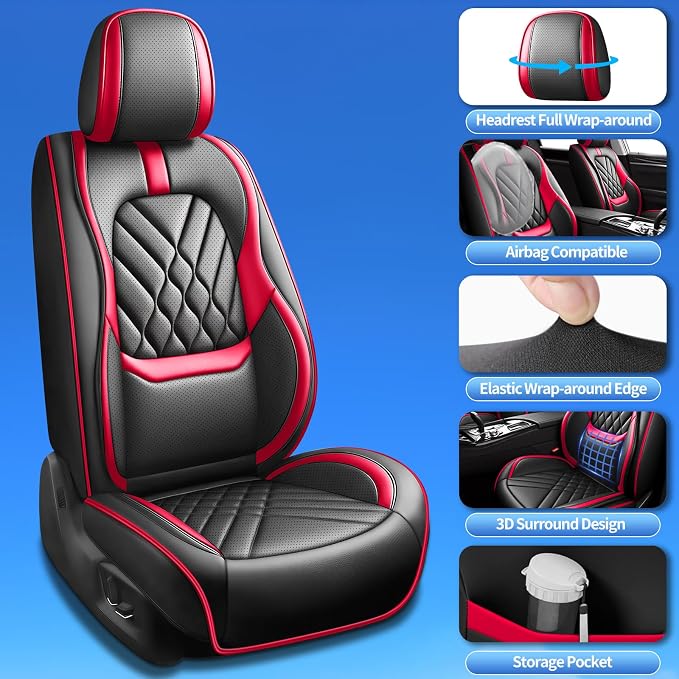 Fit Sentra Car Seat Covers Compatible with Nissan Sentra 2008-2024 2025 2026-Premium Leather,Waterproof,Breathable,Airbag Compatible &All-Weather Seat Cushion Protecto(Full Set,Red)