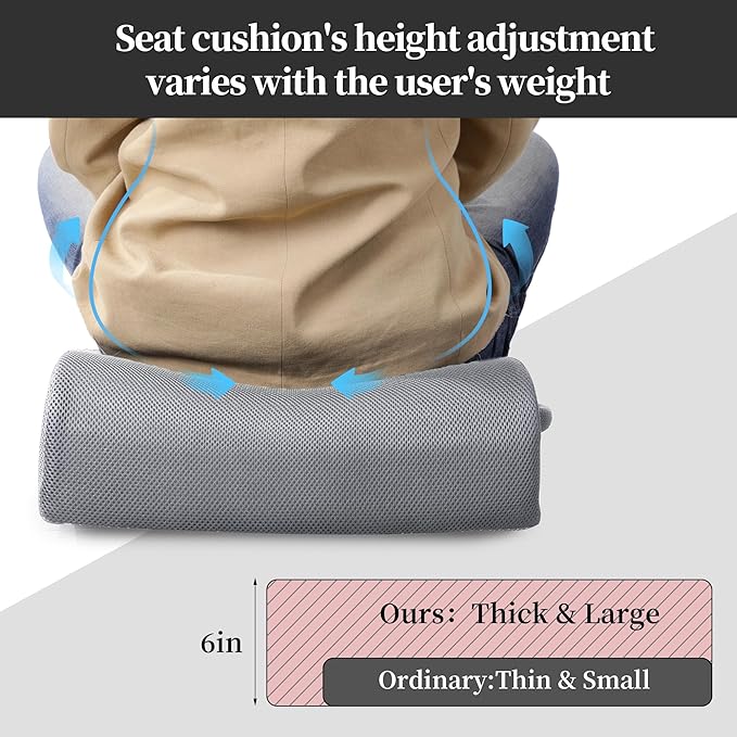 MABOZOO Extra Thick Chair Cushions,Office Chair Booster Seat Cushion to Raise Seat Height for Pain Relief,18 x 16 x 6 inch Non Slip Memory Foam Thick Cushion with Carry Handle(Grey)