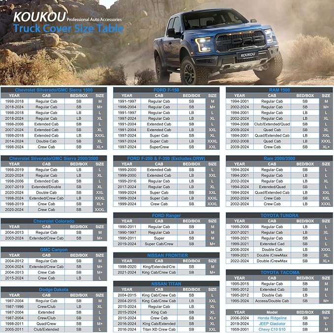KouKou Truck Cover Waterproof All Weather, 7 Layers Heavy Duty Pickup Cover Outdoor Length from 229 to 242 inches,Universal Fit Truck Ford 150,Ram 1500,Chevy Silverado,Toyota Tundra etc.