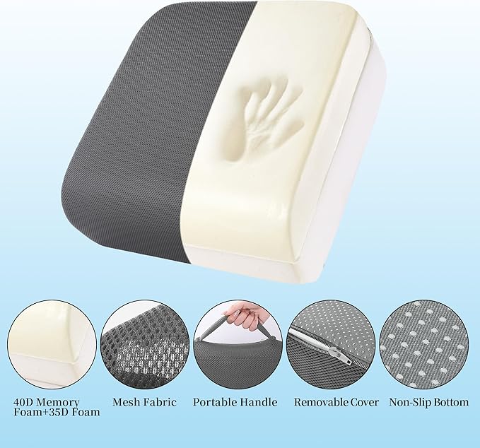 MABOZOO Extra Thick Chair Cushions,Office Chair Booster Seat Cushion to Raise Seat Height for Pain Relief,18 x 16 x 6 inch Non Slip Memory Foam Thick Cushion with Carry Handle(Dark Grey)