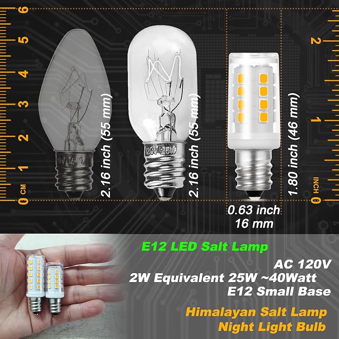 2W C7 E12 LED Himalayan Salt Lamp Bulb 300lm Warm White 2700K 120V, 2 Pack | Candelabra Base, Equivalent 25W-40W, for Night Light Chandelier Christmas Lighting Dryer Refrigerator Bulb, Non-dimmable