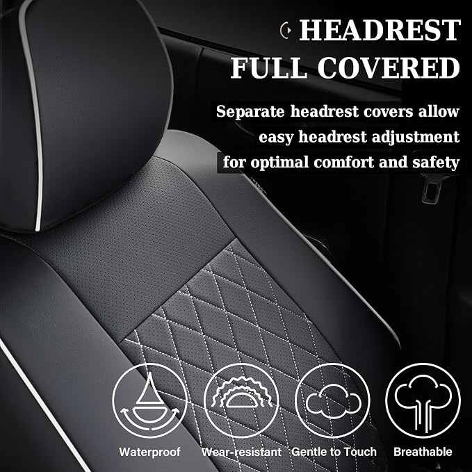 Coverado Tacoma Seat Covers Full Set, Faux Leather Seat Covers Custom Fit for 2016-2023 Toyota Tacoma Double/Crew Cab Base Prerunner SR5 Limited TRD Sport Interior Covers (White Line)