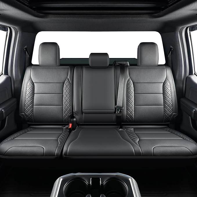 F150 Seat Covers, Custom Fit Ford 2020 2019 2018 2017 2016 2015 F150 XL XLT STX Super Crew Cab, Truck Seat Cover for 2015-2020 F 150 XL/XLT/Lariat Accessories, Black Leather