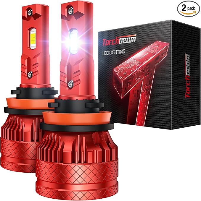 Torchbeam H11/H8/H9 LED Bulb, 80000LM 800% Super Brighter H11/H8 LED Bulbs, 6500K Cool White H11/H9 Bulbs with 12000RPM Cooling Fan, 10-Year Extended Lifespan IP68 Waterproof Plug and Play, Pack of 2