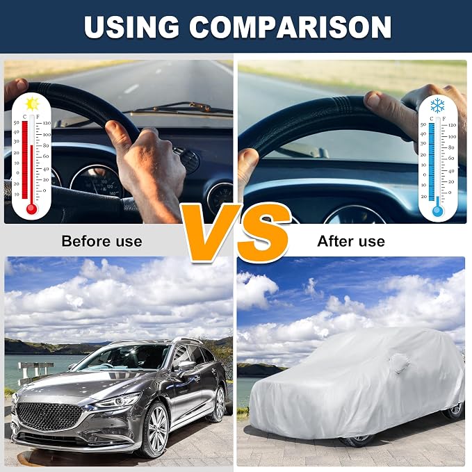 ACROPIX 180T Gray Car Cover Waterproof All Weather Full Exterior Cover Rain Hail Sun Protector Car Cover Fit for SUV Length 199-202 Inch - Pack of 1