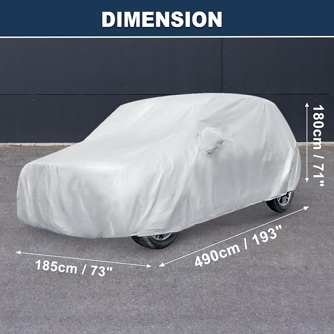 ACROPIX 180T Gray Car Cover Waterproof All Weather Full Exterior Cover Rain Hail Sun Protector Car Cover Fit for SUV Length 185-189 Inch - Pack of 1