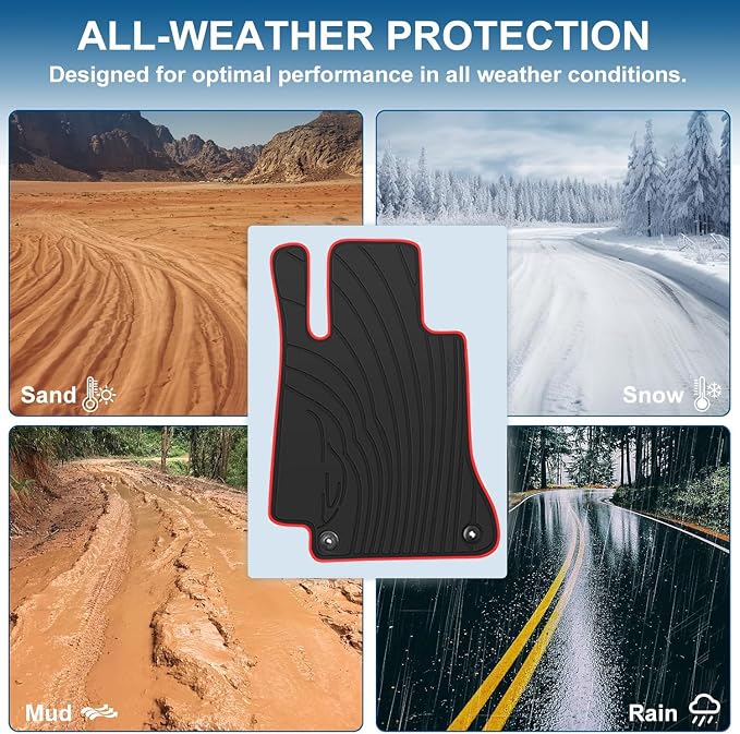 Floor Mats Custom Fit for Mercedes Benz -C Class Sedan Only 2015-2021 C180 C200 C250 C300 C350(e) C400 C43 AMG C450 C63 W205 Rubber Black Red Car Liners All Weather Odorless