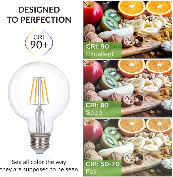 Simba Lighting LED Edison Vintage Filament G25 6W 120V E26, 2700K, 3 Pack | Vanity Globe G80 Bulb, Dimmable 60W Equivalent for Bathroom Makeup Mirror, Medium E26 Base, CE, RoHS Compliant, Warm White