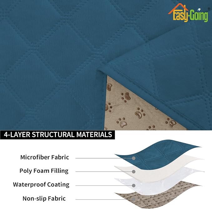 Easy-Going Waterproof Couch Cushion Covers, Non-Slip Leakproof Sofa Seat Cushion Slipcovers, Quilted and Stretch Furniture Protector for Dogs, Pets (3-Piece Sofa Cushion, Peacock Blue)