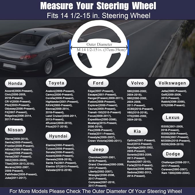 Steering Wheel Cover Universal Standard Size 14.5-15 inch, Non-Folding Packaging, Microfiber Leather, Anti-Slip, Soft Grip, Sporty Design, Fits for Cars SUVs Trucks, Black