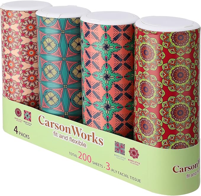 Carson Works Car Tissues Holder 4 Packs Round Car Tissues Cylinder Fit for Car Cup Holder, Home Small Tissue Dispenser with Facial Tissues for Travel Car Bathroom Office