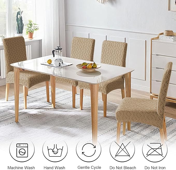 Genina Waterproof Chair Covers for Dining Room Set of 4, Removable Washable Chair Slipcover Protectors, Khaki