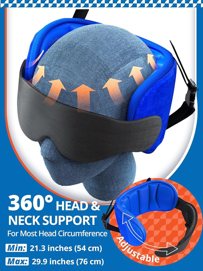 SARISUN Travel Pillows for Airplanes, 360° Support Headrest Pillow with Eye Mask for Sleeping, Travel Airplane Pillow for Long Flights Car Road Trip, Travel Accessories Stop Bobblehead, Black