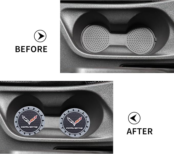 Car Cup Coaster, 2PCS Universal Non-Slip Cup Holders, Compatible with Corvette Series Car Cup Holder Coasters,Car Drink Coaster Holder Accessory, Black