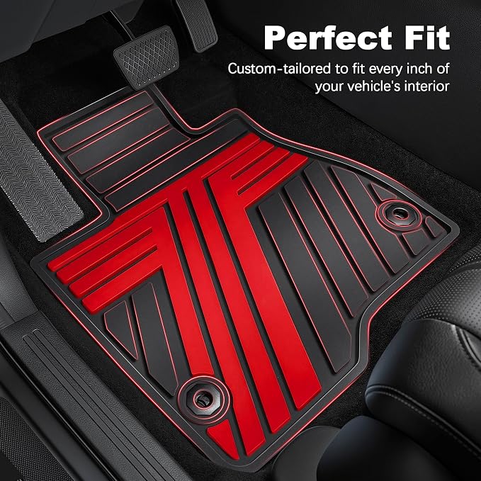 Rubber Floor Mats for Honda CR-V 2026 2025 2024 2023 (Gasoline & Hybrid) | All Weather Custom Fit Heavy Duty Car Mats for CRV, 1st & 2nd Row, Black & Red