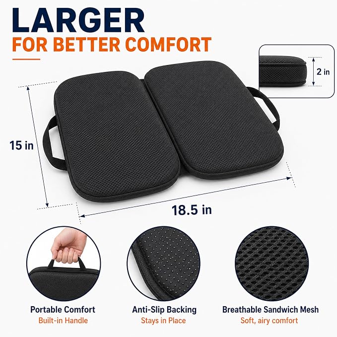 Sojoy 3 in 1 Foldable Gel Seat Cushion Featured with Memory Foam Breathable Seat Cushion for Pressure Relief (Size: 18.5“ x 15" x 2",Black Mesh)