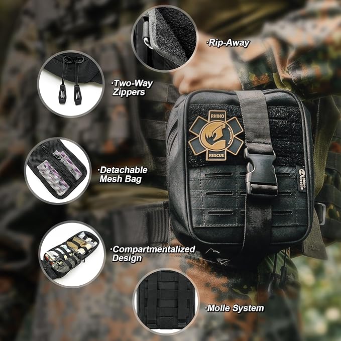 RHINO RESCUE IFAK Trauma Kit Pro with CAT Tourniquet (Coyote Brown) | TCCC Compliant, Combat-Proven, Tactical Molle Pouch, Professional First Aid Kit, Military Medical Kit, HSA/FSA Approved