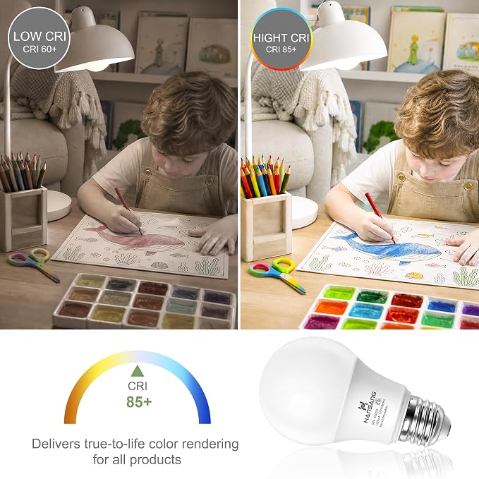 4 Pack A19 LED Light Bulbs, 60W Equivalent, 4000K Natural White LED Bulb with E26 Standard Base, Efficient 9W, Non-Dimmable, 800 Lumens, 120V, CRI 85, Eye-Friendly for Bedroom Living Room