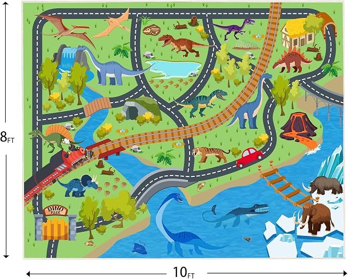 8x10 Feet Kids Rugs for Playroom Kids Room Rug Dinosaur | Soft, Play Mat, Dinosaurs Carpet, Washable, Non slip, Bedroom, Classroom, Nursery, Kids Room, Boy