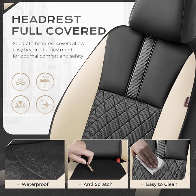 Coverado Car Seat Covers Front Pair, Automotive Leather Seat Covers for Car,Universal Fit Front Back Seat Cover, Non-Slip Waterproof Breathable Car Seat Protector