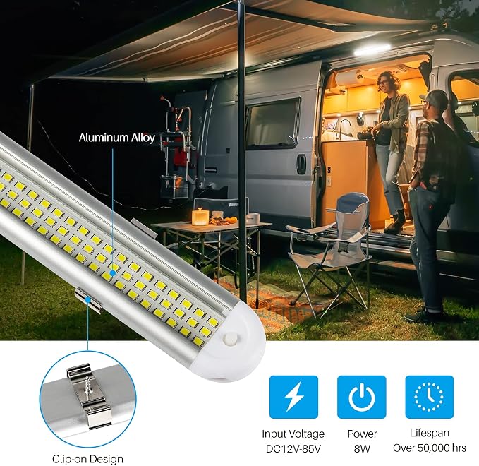 12v LED Interior Light Bar,CT CAPETRONIX 120LEDs 1500LM 8W DC 12 Volt led Strip Lights with ON/Off Switch,for Enclosed Cargo Trailer, Car RV Van Truck Lorry Camper Boat Caravan Motorhome (2Pack)