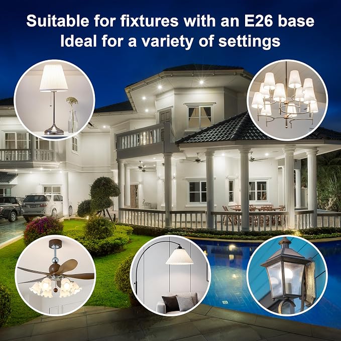 24 Pack A19 LED Light Bulbs, 60W Equivalent, Daylight Light 5000K LED Bulb with E26 Standard Base, Efficient 9W, Non-Dimmable, 800 Lumens, 120V, CRI 85, Eye-Friendly for Bedroom Living Room