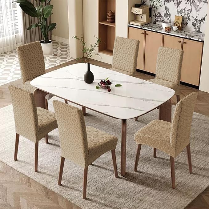 Genina Waterproof Chair Covers for Dining Room Set of 4, Removable Washable Chair Slipcover Protectors, Khaki