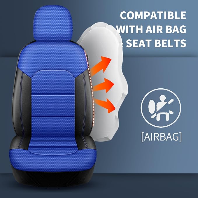 HChengkikz Car Seat Covers, Air Mesh, Breathable (Black + Blue) | Airbag Compatible, Automotive Comfort Protection, Universal Fit for Most Cars,Trucks,SUVs