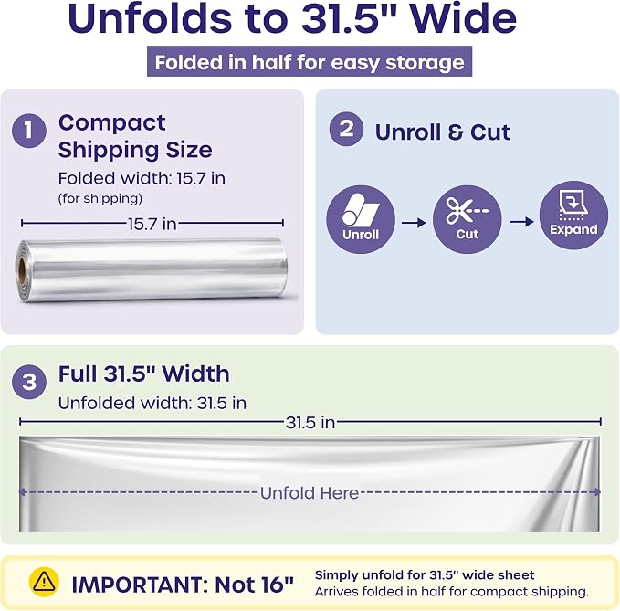 volila Clear Cellophane Wrap Roll (31.5 in x 100 ft) - 3 Mil Thick Cellophane Wrap for Gift Basket, Treats, Flower Wrapping, Clear Wrapping Paper (31.5" folds into 16")