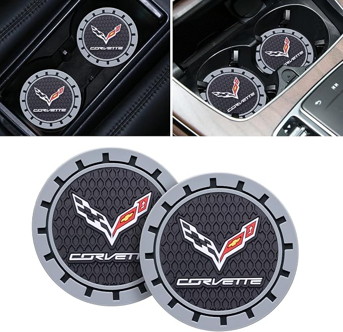 Car Cup Coaster, 2PCS Universal Non-Slip Cup Holders, Compatible with Corvette Series Car Cup Holder Coasters,Car Drink Coaster Holder Accessory, Black