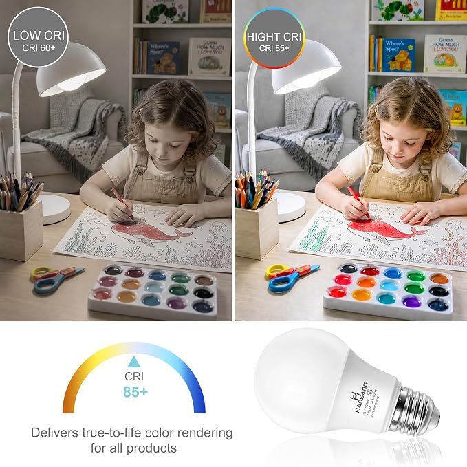 24 Pack A19 LED Light Bulbs, 60W Equivalent, Daylight Light 5000K LED Bulb with E26 Standard Base, Efficient 9W, Non-Dimmable, 800 Lumens, 120V, CRI 85, Eye-Friendly for Bedroom Living Room