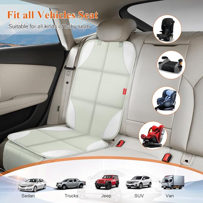 Car Seat Protector for Child Car Seat, 600D Fabric Safe Car Seat Cover with Upgraded Non-Slip Backing, Waterproof Seat Protector Under Baby Car Seat, 1PCS, Beige Grey