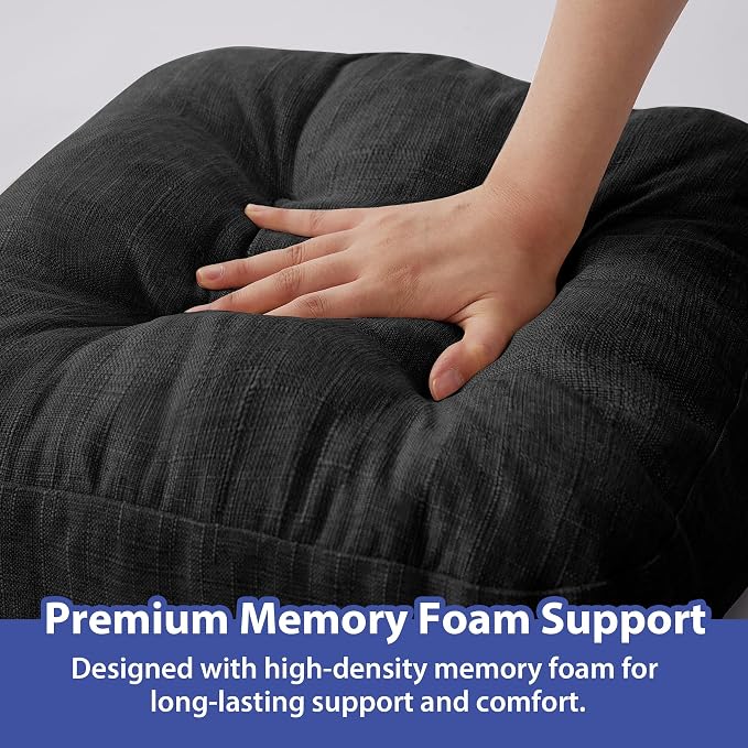 IASEAHK Chair Cushions, Foam Dining Chair Cushions, Tufted Indoor Chair Pads, 16.5” x 16.5” x 3.5”, Set of 2, Black