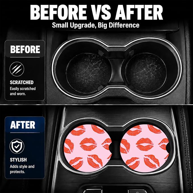2PCS Cross Car Cup Holder Coasters Neoprene Car Coasters Universal | 2.75" Anti-Slip Rubber Mat with Finger Slot for Vehicle SUV Truck Sacred Cars Accessories Cross Gifts for Women Men
