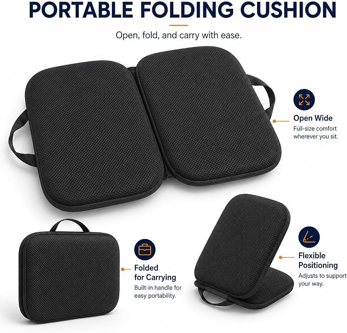 Sojoy 3 in 1 Foldable Gel Seat Cushion Featured with Memory Foam Breathable Seat Cushion for Pressure Relief (Size: 18.5“ x 15" x 2",Black Mesh)